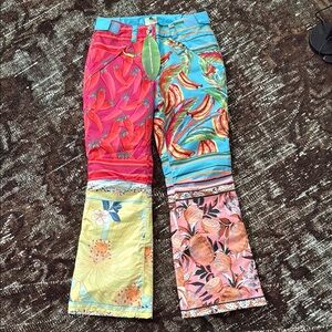 🆕 FARM Rio ski pants size Small pink/blue/multi